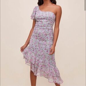 ASTR the Label Lisa Floral One Shoulder Dress Ruffle Preppy Midi Medium
